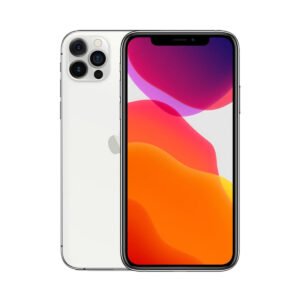 Apple iPhone 12 Pro Max in Silver, front and rear views