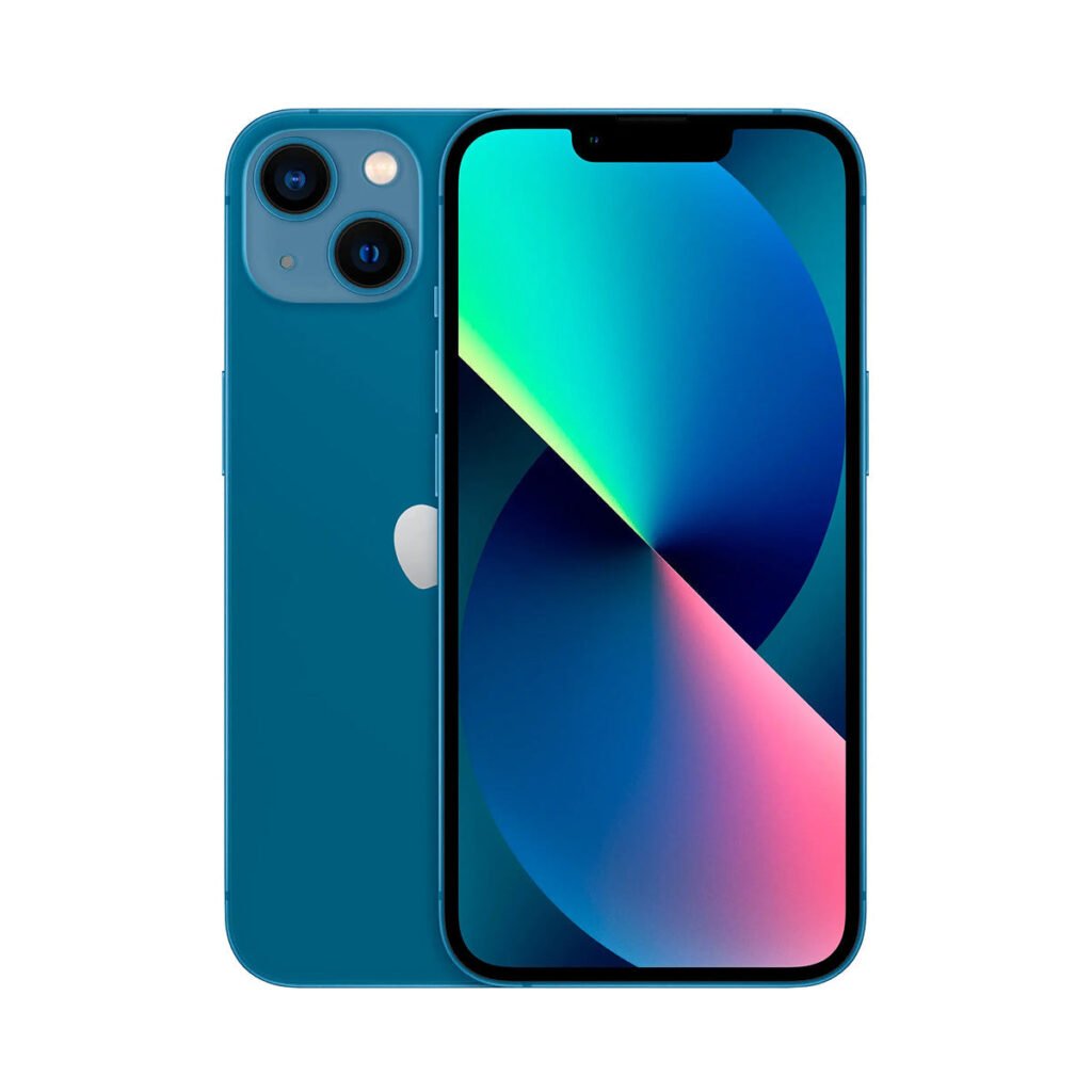 Apple iPhone 13 in Blue, front and rear views