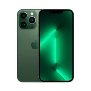 Apple iPhone 13 Pro in Alpine Green, front and rear views