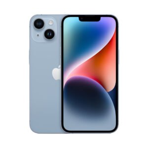 Apple iPhone 14 in Blue, front and rear views