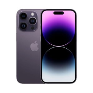 Apple iPhone 14 Pro in Deep Purple, front and rear views