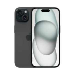 Apple iPhone 15 Plus in Black, front and rear views