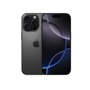 Apple iPhone 16 Pro in Black Titanium, front and rear views